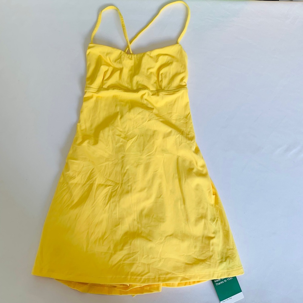 NWT Halara Dress Women XS Yellow Lace Up Back Mini Easy Peezy Athleisure Tennis
